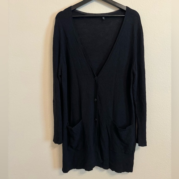 Eileen Fisher 100% Wool Cardigan Sweater Black Xl - Picture 1 of 13